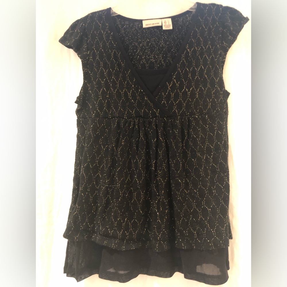 DKNY Black/Gold Blouse, Size Large